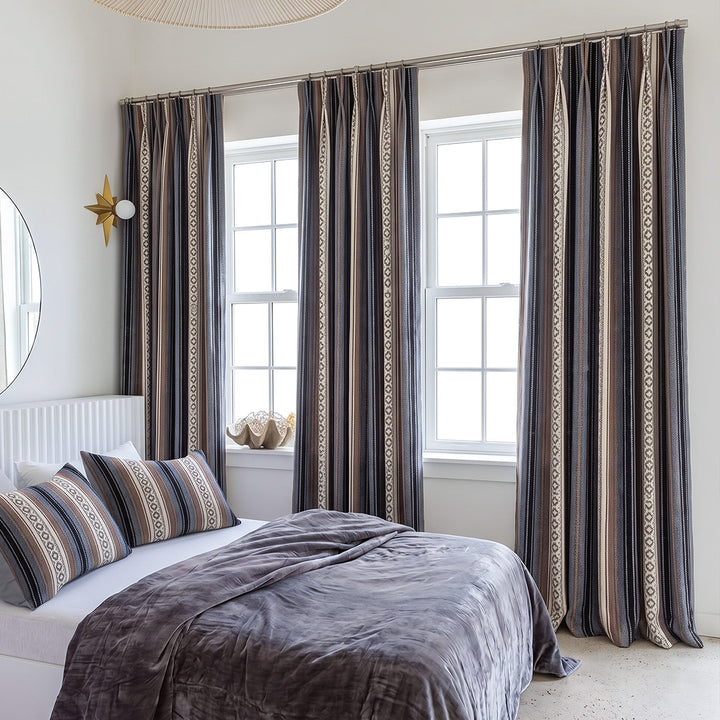 hugmoom custom boho striped curtains, english country luxury drapes, tailored bedroom window panels for high‑end estate home