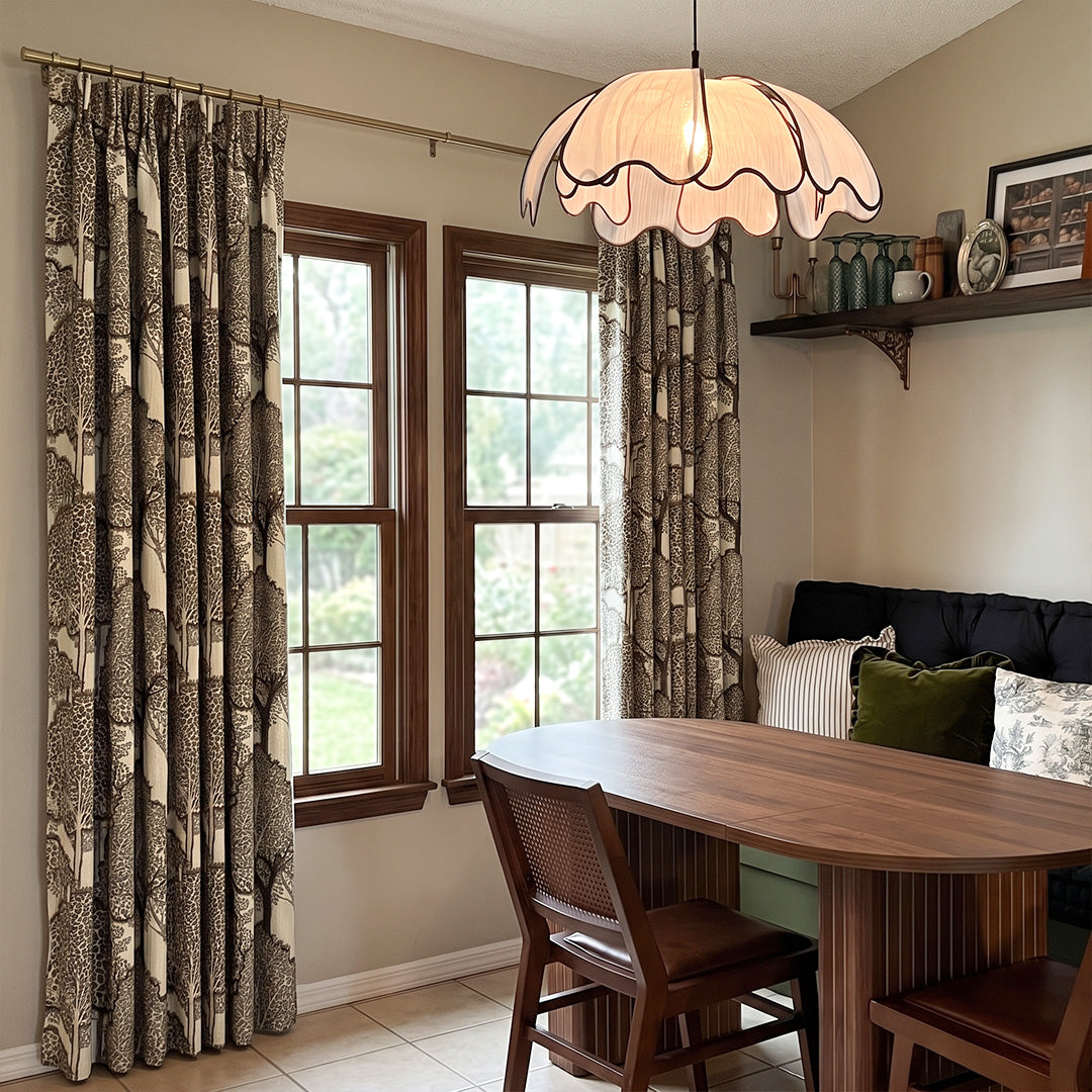 hugmoom custom botanical vintage floral block print curtains, matte textured luxury drapes for european dining space