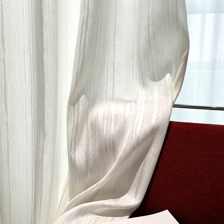 hugmoom custom moody curtains, textured sheer matte fabric close‑up, tone on tone subtle light filtering drapes for high‑end home decor