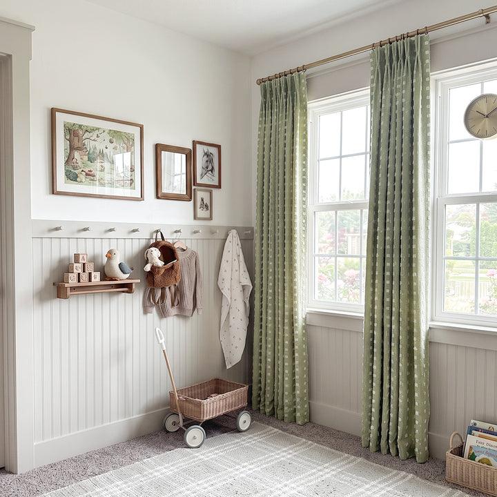 hugmoom custom pastel green raised jacquard plaid curtains, noise reducing drapes for modern farmhouse nursery