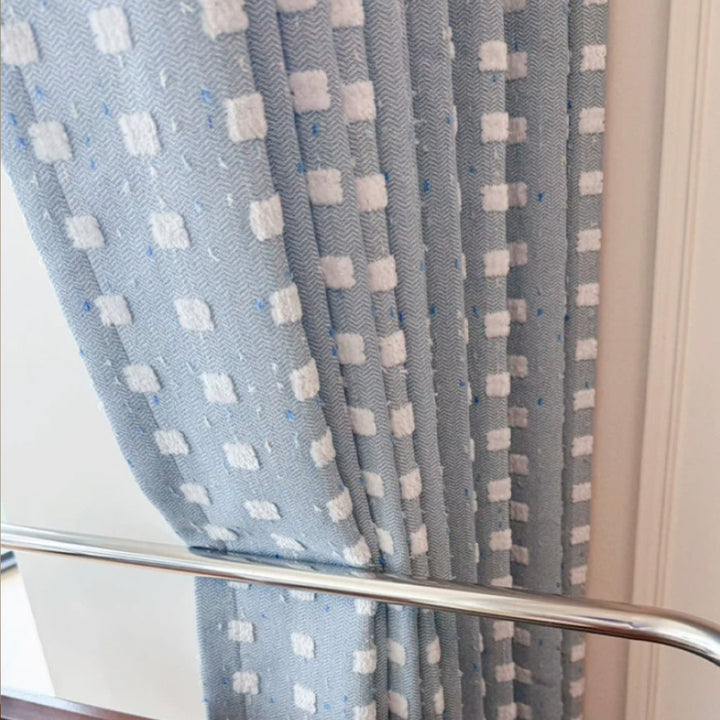 hugmoom custom plaid curtains raised jacquard fabric closeup, pastel blue textured drapes for usa uk home decor
