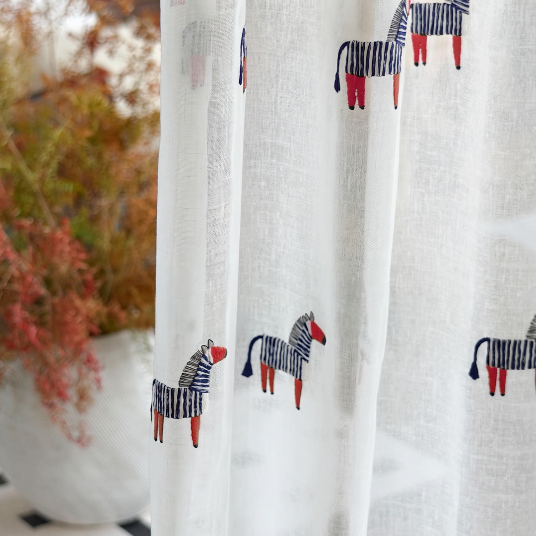hugmoom embroidered sheer curtains fabric close‑up, custom 3d animal motif textured drapes for european luxury kids home decor