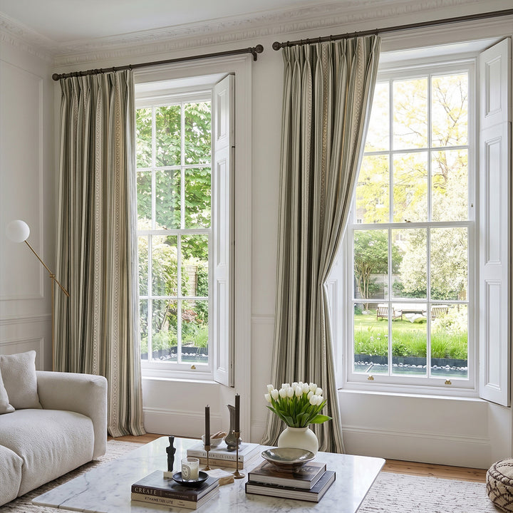 hugmoom custom english country boho striped curtains, luxury textured drapes for estate formal living room, bespoke high‑end window panels