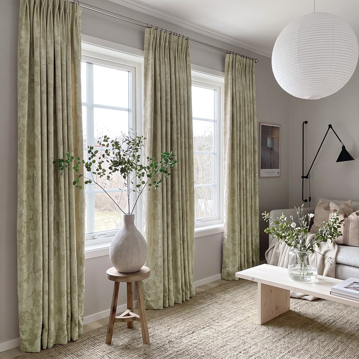 hugmoom sage green custom jacquard curtains, french country pleated drapes for european scandinavian style estate living space