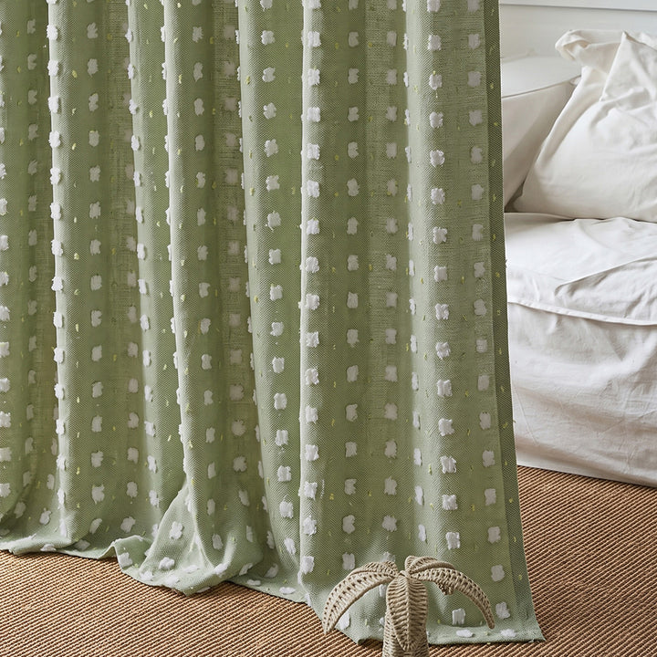 hugmoom sage green plaid jacquard custom curtains, textured woven fabric detail shot for high end european home