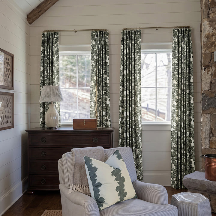 hugmoom vintage botanical block print custom curtains, matte textured floral drapes for high‑end european cottage living room