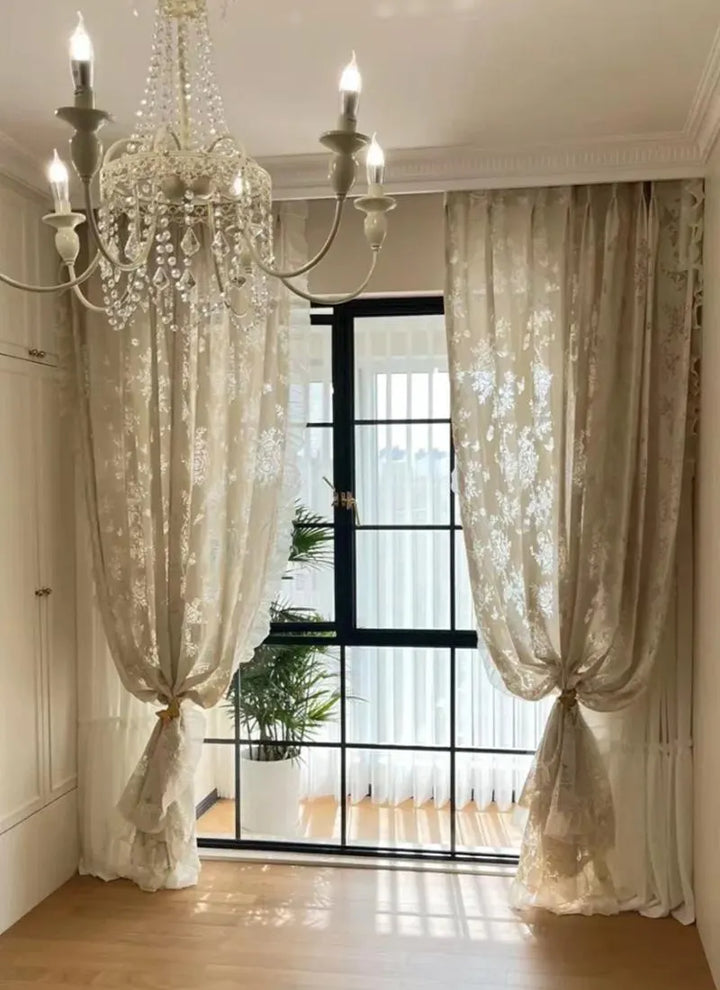 French Romantic Rose Cutout Pattern Gauze Curtain