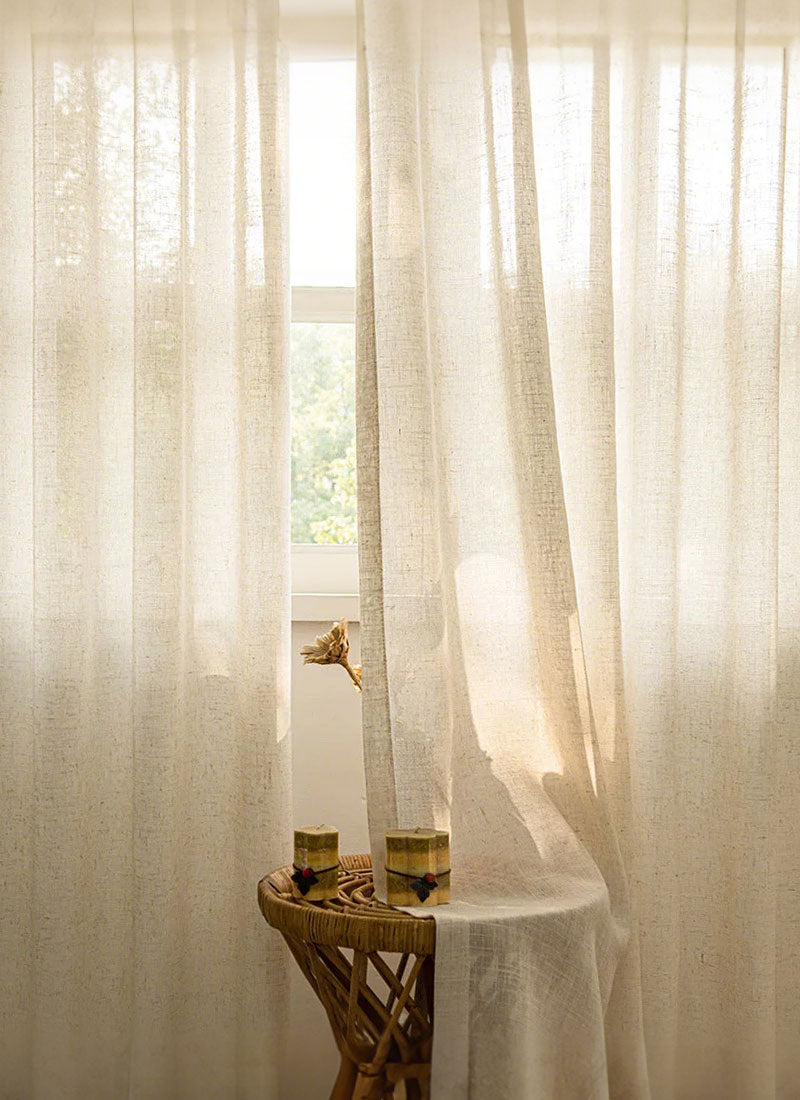 Herb-Lin Ivory Linen Sheer Curtains