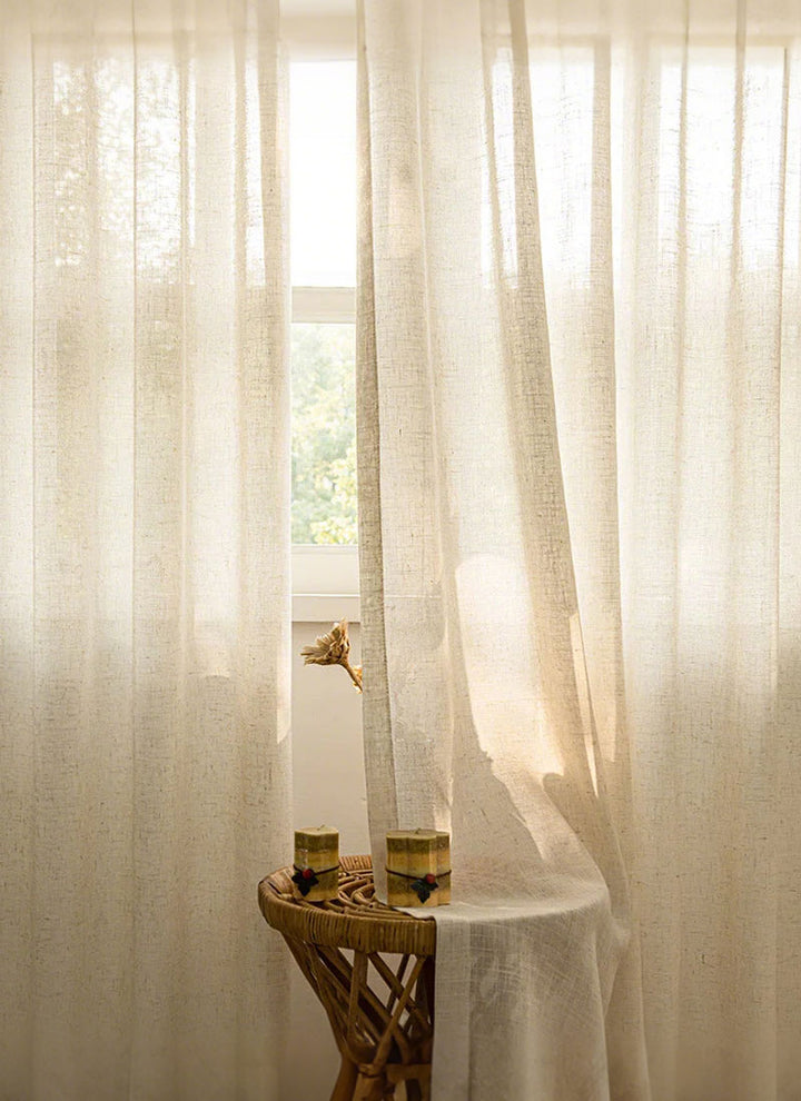 Herb-Lin Ivory Linen Sheer Curtains
