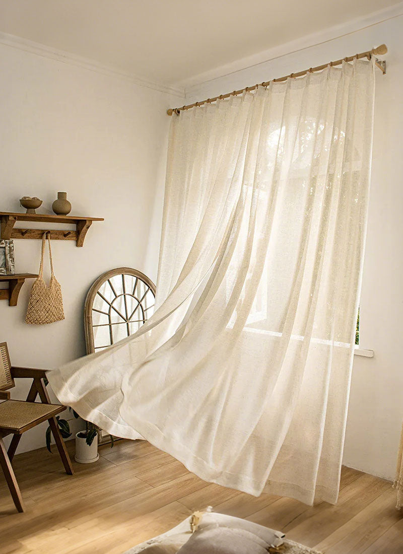 Herb-Lin Ivory Linen Sheer Curtains