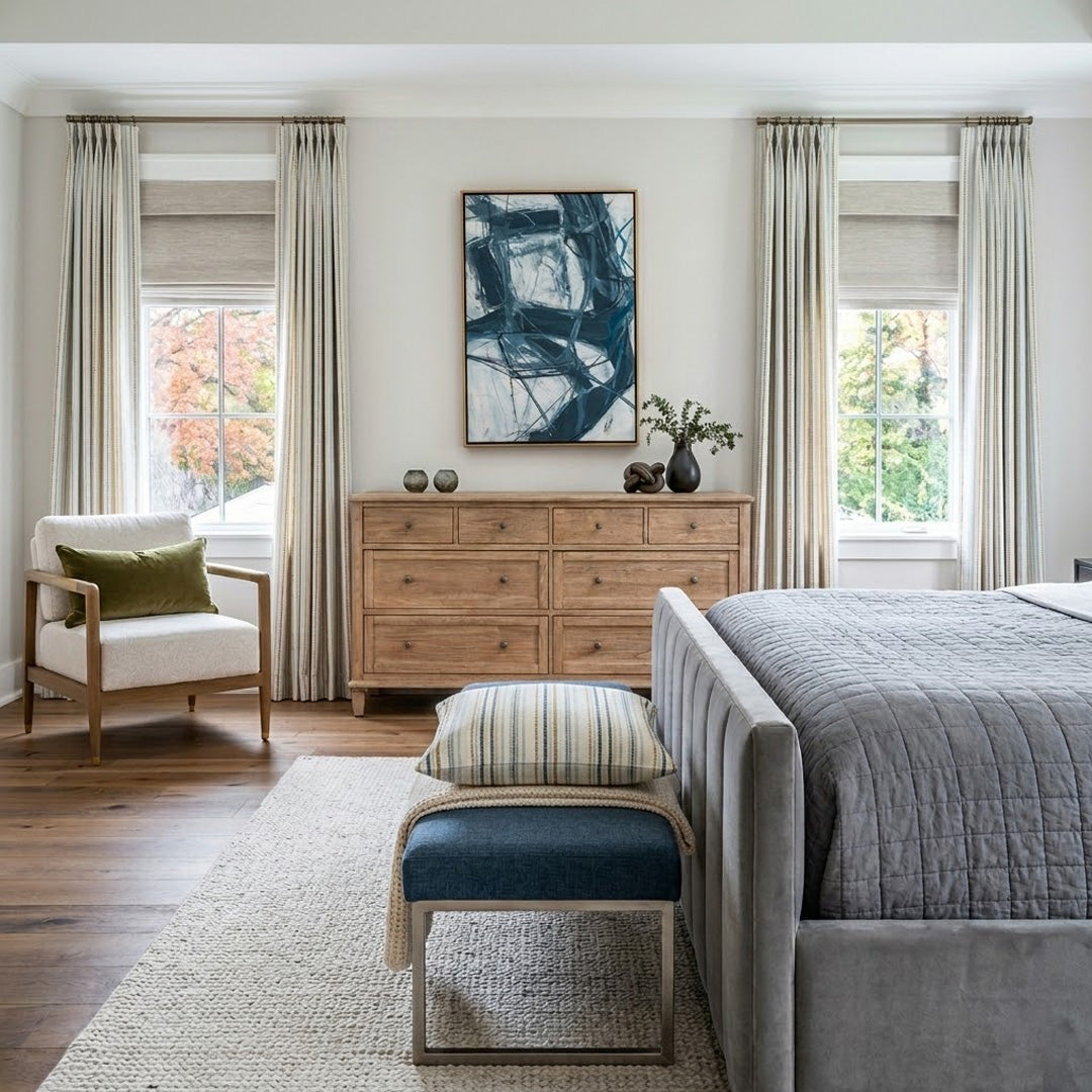 Light Gray Striped Vintage Jacquard Printed Curtains – Dopamine Drapes for Timeless Farmhouse Bedrooms (USA, EU)