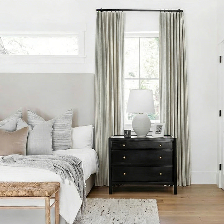 Light Gray Pinstripe Vintage Jacquard Printed Curtains – Dopamine Drapes for Minimalist Bedroom Nooks (North America, Europe)