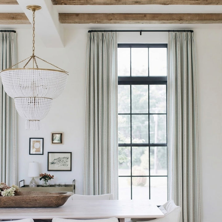 Sage Green Pinstripe Vintage Jacquard Printed Curtains – Dopamine Drapes for Rustic Farmhouse Dining Rooms (US, UK, EU)