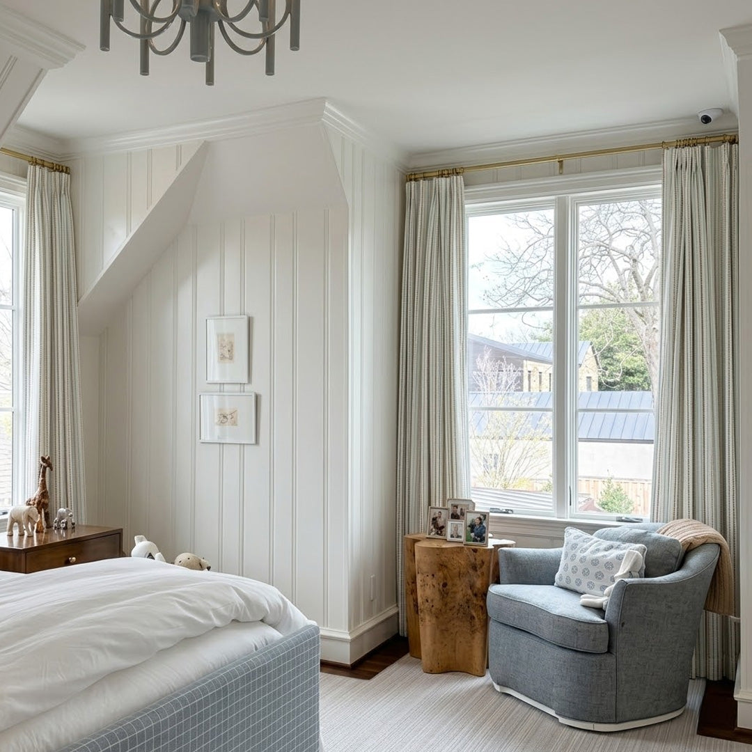 Sage Green Pinstripe Vintage Jacquard Printed Curtains – Dopamine Drapes for Whimsical Kids’ Bedroom Decor (USA, Canada, EU)