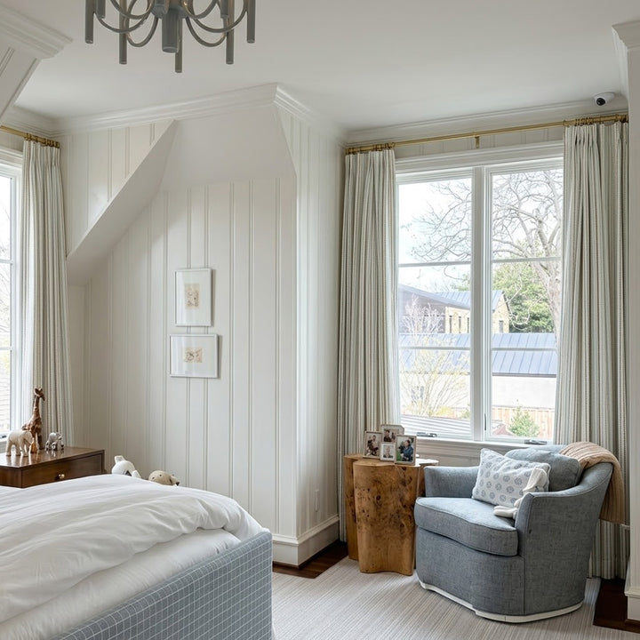 Sage Green Pinstripe Vintage Jacquard Printed Curtains – Dopamine Drapes for Whimsical Kids’ Bedroom Decor (USA, Canada, EU)