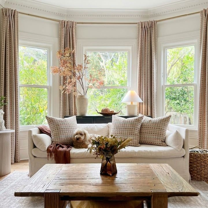 Warm Brown Checkered Vintage Jacquard Printed Curtains – Dopamine Drapes for Cozy Bay Window Living Rooms (North America, Europe)