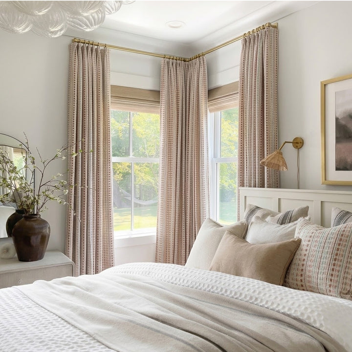 Warm Brown Checkered Vintage Jacquard Printed Curtains – Dopamine Drapes for Serene Neutral Bedroom Ambiance (US, UK, EU)