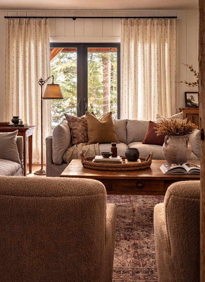 Striped Linen Drapes – Elegant Vintage Vertical Curtains for Rustic Cabin Living Rooms (USA, EU)