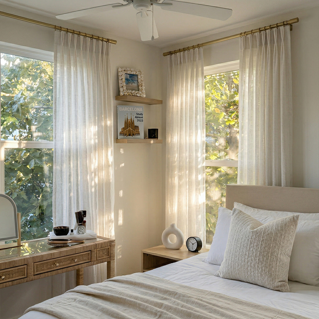 White Linen Blend Curtains – Natural Style Drapes for Bright Minimalist Bedrooms (USA, EU)