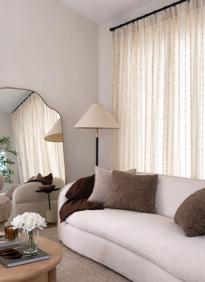 Light Striped Linen Drapes – Elegant Vintage Vertical Curtains for Minimalist Living Spaces (North America, Europe)