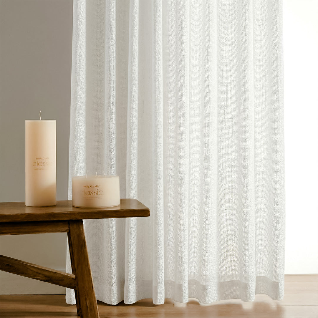 White Linen Blend Curtains – Natural Style Textured Fabric Close-up (North America, Europe)