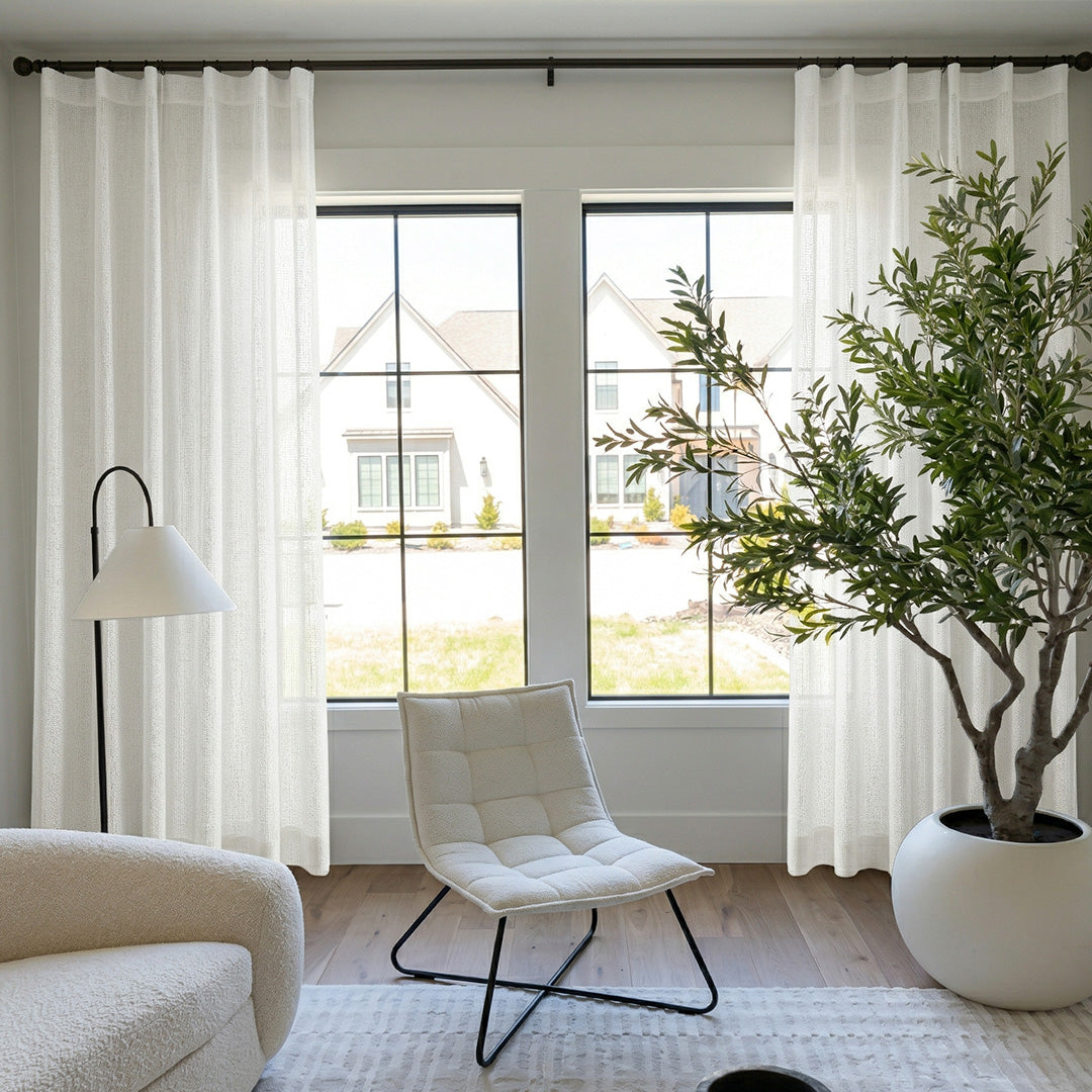 White Linen Blend Curtains – Natural Style Drapes for Airy Modern Living Rooms (US, UK, EU)