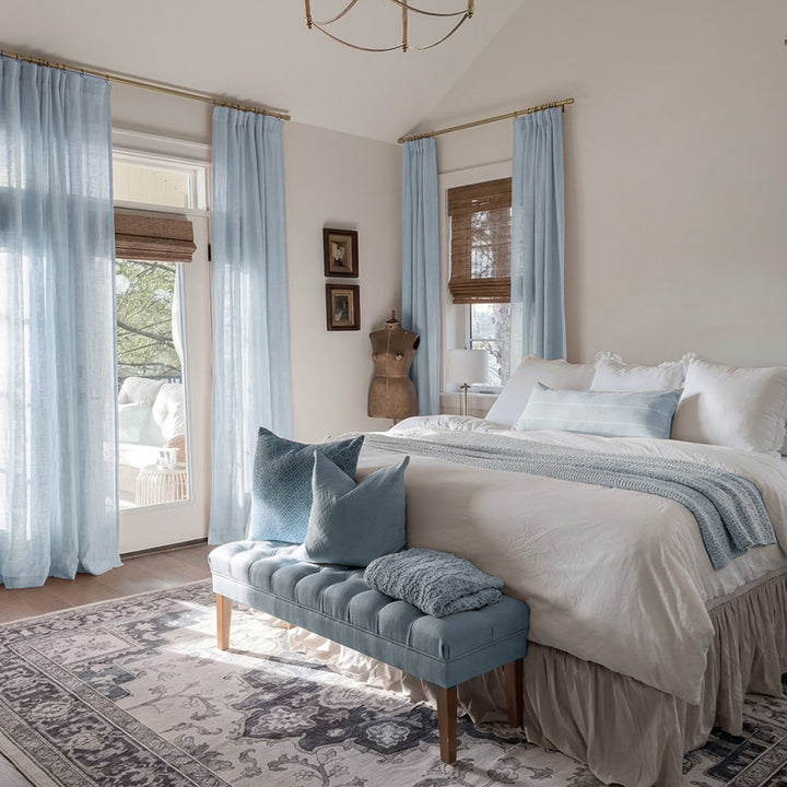 Light Blue Natural Linen Curtains – Colorful Airy Drapes for Serene Farmhouse Bedrooms (USA, Canada, EU)
