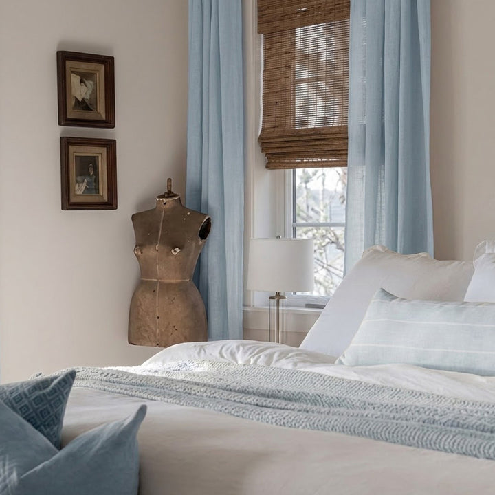 Light Blue Natural Linen Curtains – Colorful Sheer Drapes for Cozy Bedroom Nooks (North America, Europe)