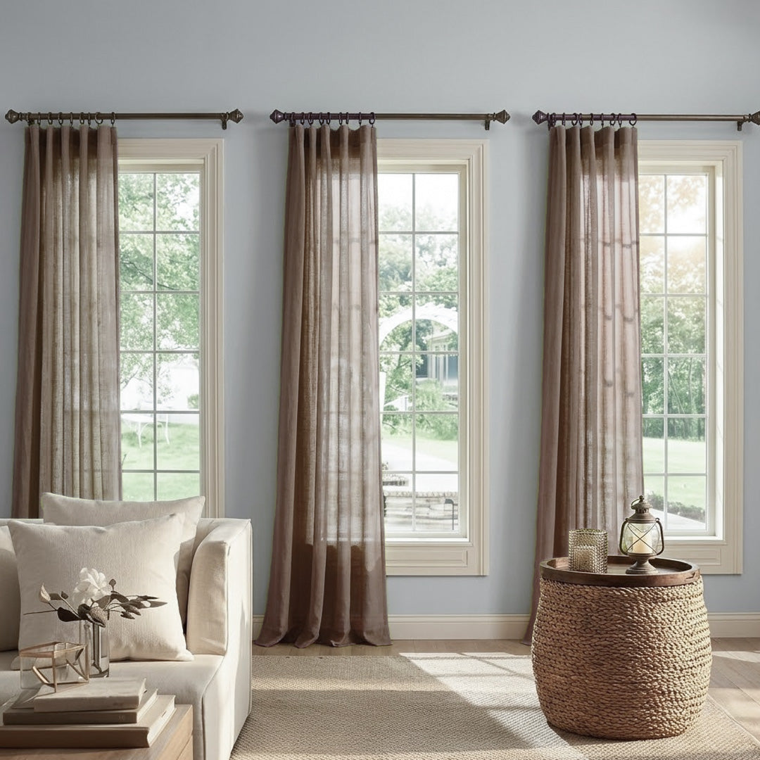 Taupe Natural Linen Curtains – Colorful Textured Drapes for Neutral Living Room Decor (USA, EU)