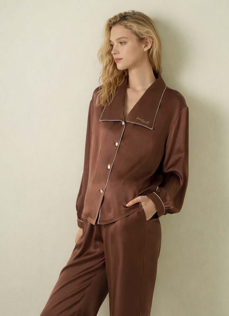 Pure Color Silk Pajamas Set – 100% Mulberry Silk