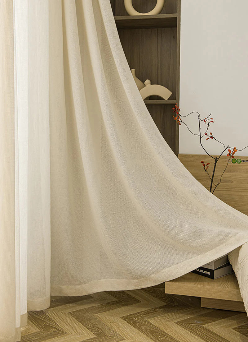 Seren Natural Small Plaid Linen Drape Curtains
