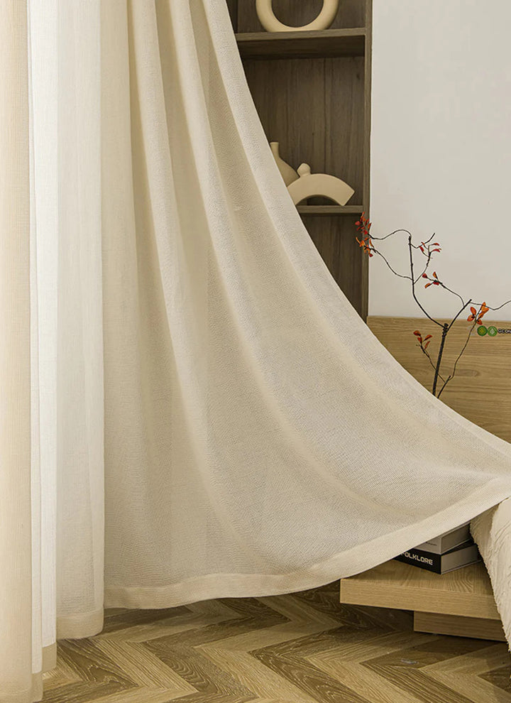 Seren Natural Small Plaid Linen Drape Curtains