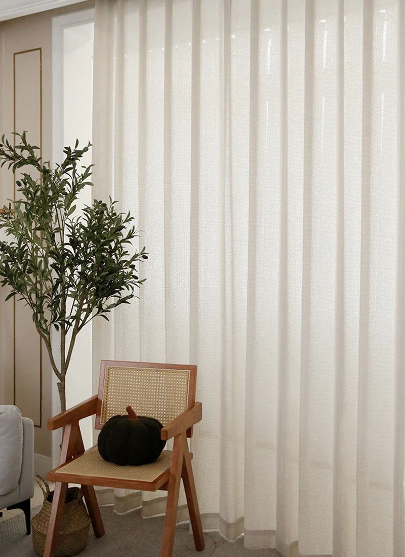Seren Natural Small Plaid Linen Drape Curtains