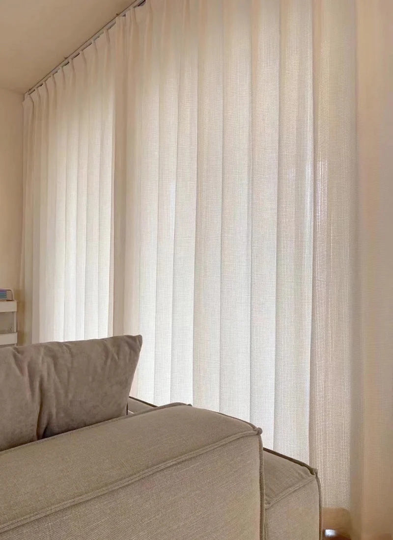 Seren Natural Small Plaid Linen Drape Curtains