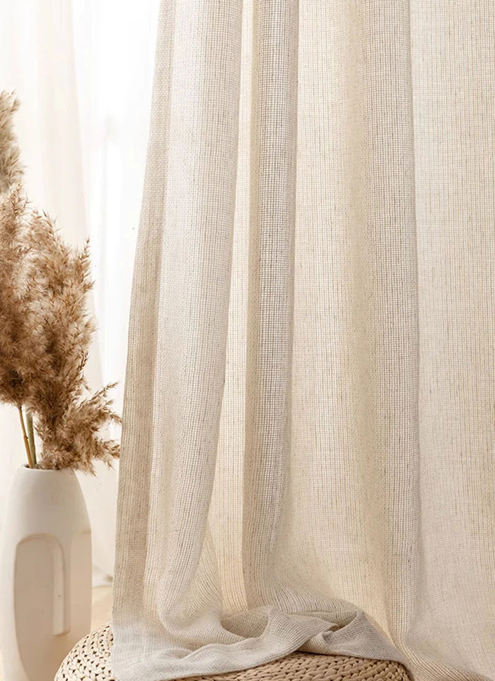 Seren Natural Small Plaid Linen Drape Curtains