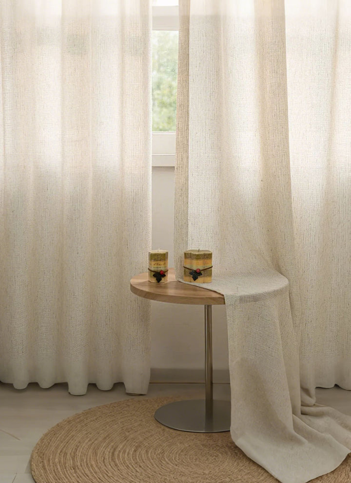 Seren Natural Small Plaid Linen Drape Curtains