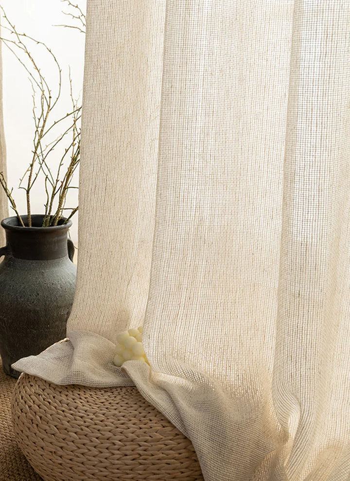 Seren Natural Small Plaid Linen Drape Curtains