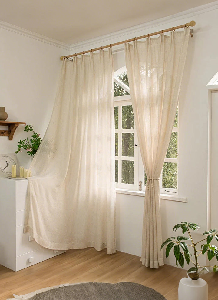 Seren Natural Small Plaid Linen Drape Curtains