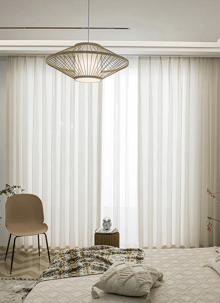 Seren Natural Small Plaid Linen Drape Curtains