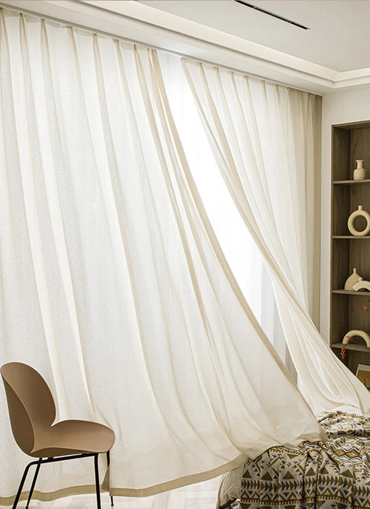 Seren Natural Small Plaid Linen Drape Curtains