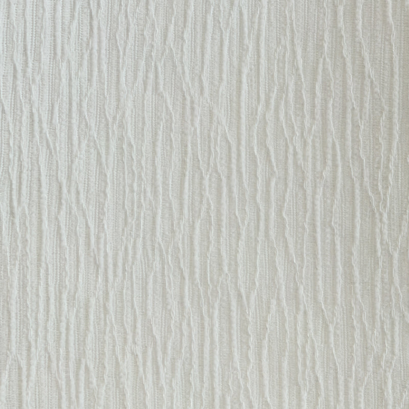 Opalescent sheer curtain fabric in white with a textured vertical stripe pattern