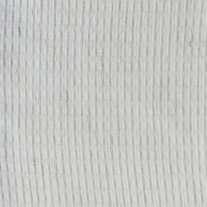 Opalescent sheer curtain fabric in white with vertical textured stripes.