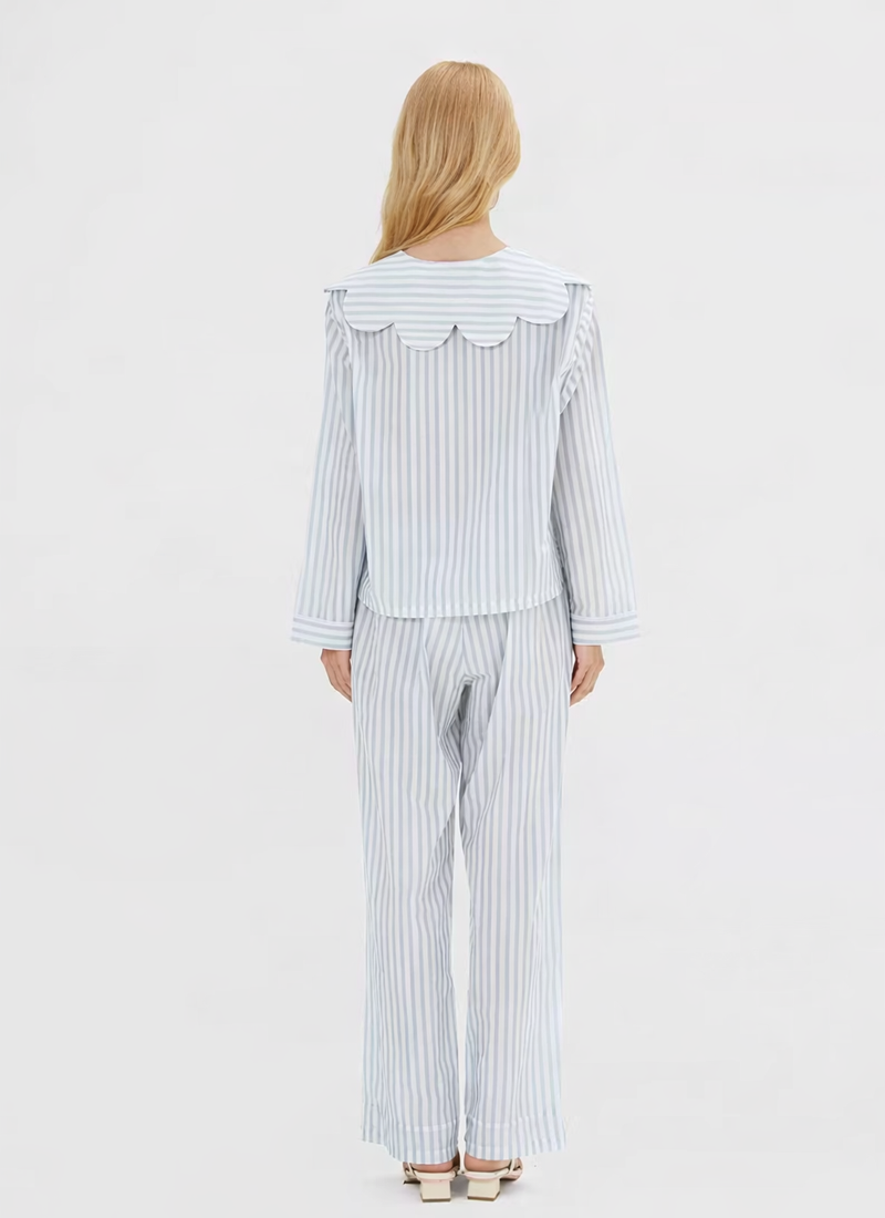 Silk Blend Pajamas Set with Doll Collar and Bow Detail