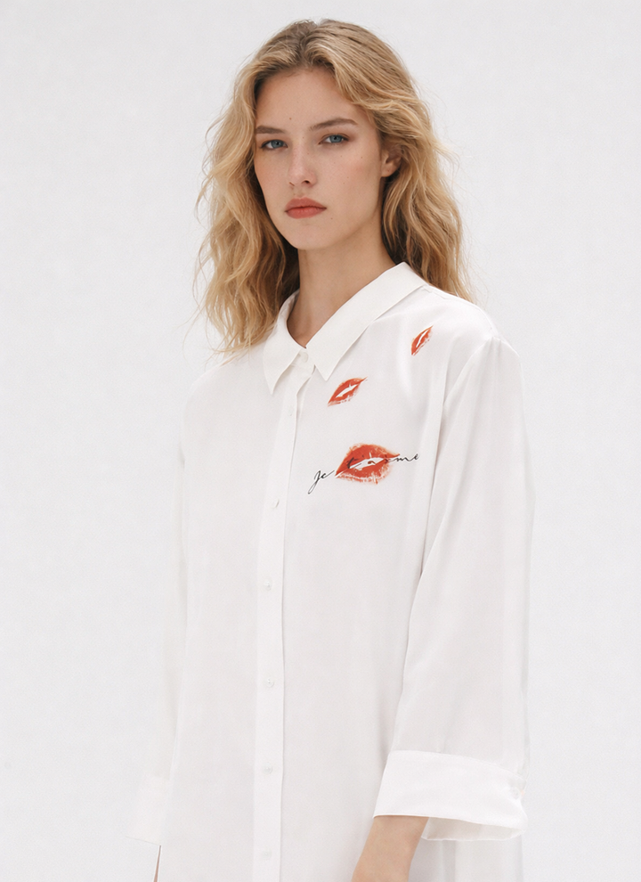 Printed Silk Shirt Dress in 100% Mulberry Silk