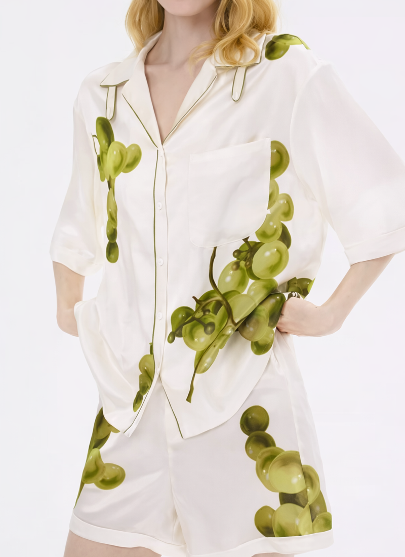 Silk Pajama Set with Grape Print