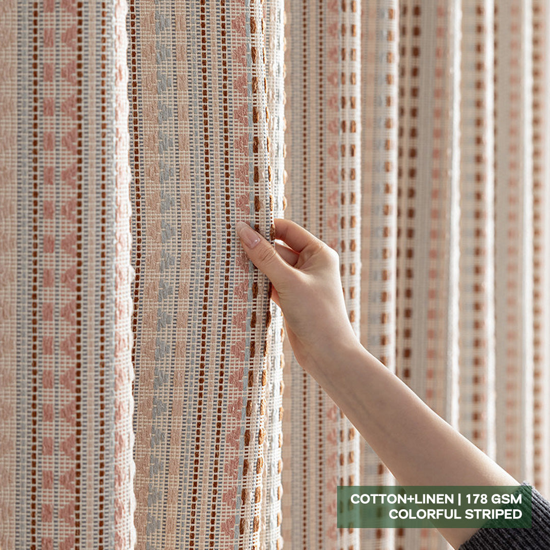 Jacquard Color Block Woven Custom Pleated Drapes – 85%+ Blackout Heavyweight