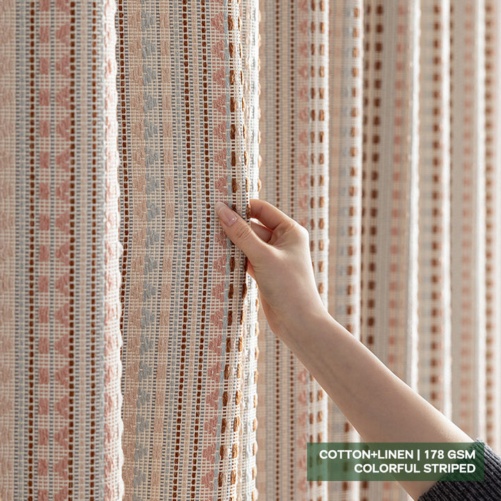 Jacquard Color Block Woven Custom Pleated Drapes – 85%+ Blackout Heavyweight