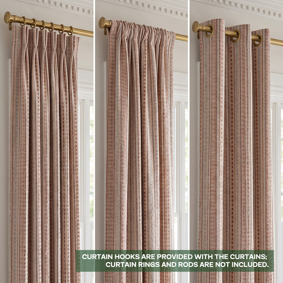 Jacquard Color Block Woven Custom Pleated Drapes – 85%+ Blackout Heavyweight
