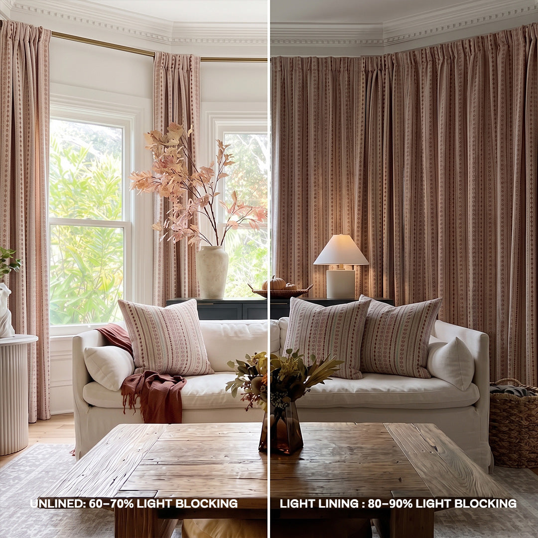 Jacquard Color Block Woven Custom Pleated Drapes – 85%+ Blackout Heavyweight