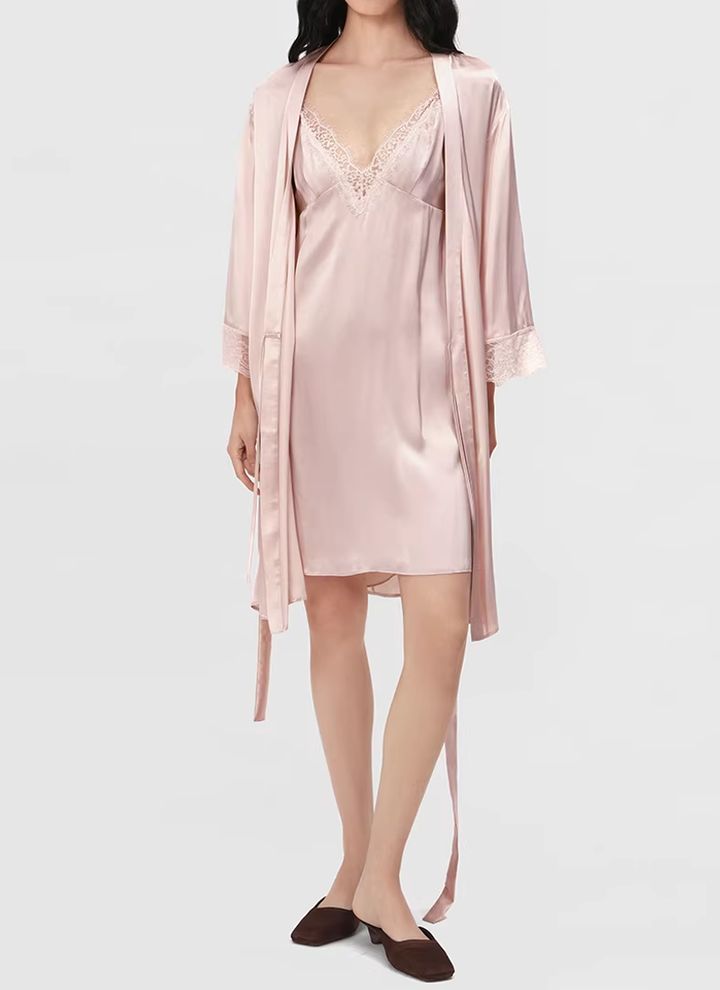 Pink Satin Slip Dress with Sash Belt